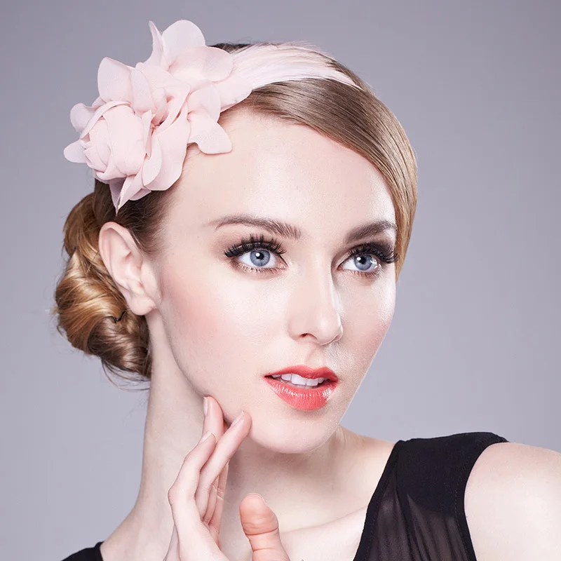 

Elegant New Chiffon small top hat headdress, fluttering feather flower gold hair ornaments headband