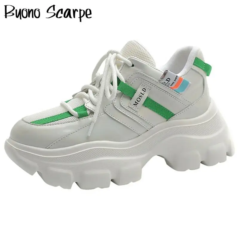 

Mixed Color Women Platform Sneakers Thick Bottoms Laces Sneakers High Quality Real Leather Shoes Casual Women Non-Slip Flats New
