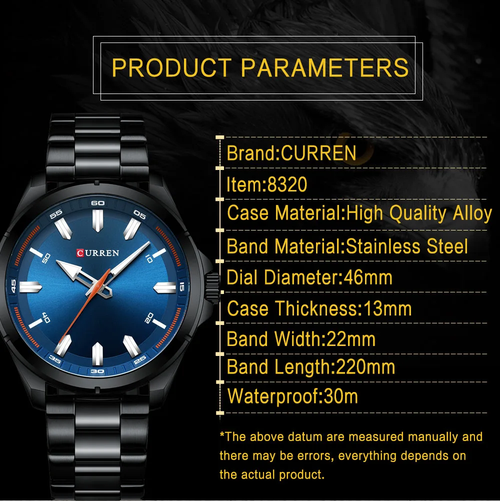 

CURREN Luxury Band Watch Waterproof Multifunction Bussiness Mens Quartz Wristwatch Stainless Steel Calendar Large Dial Clock