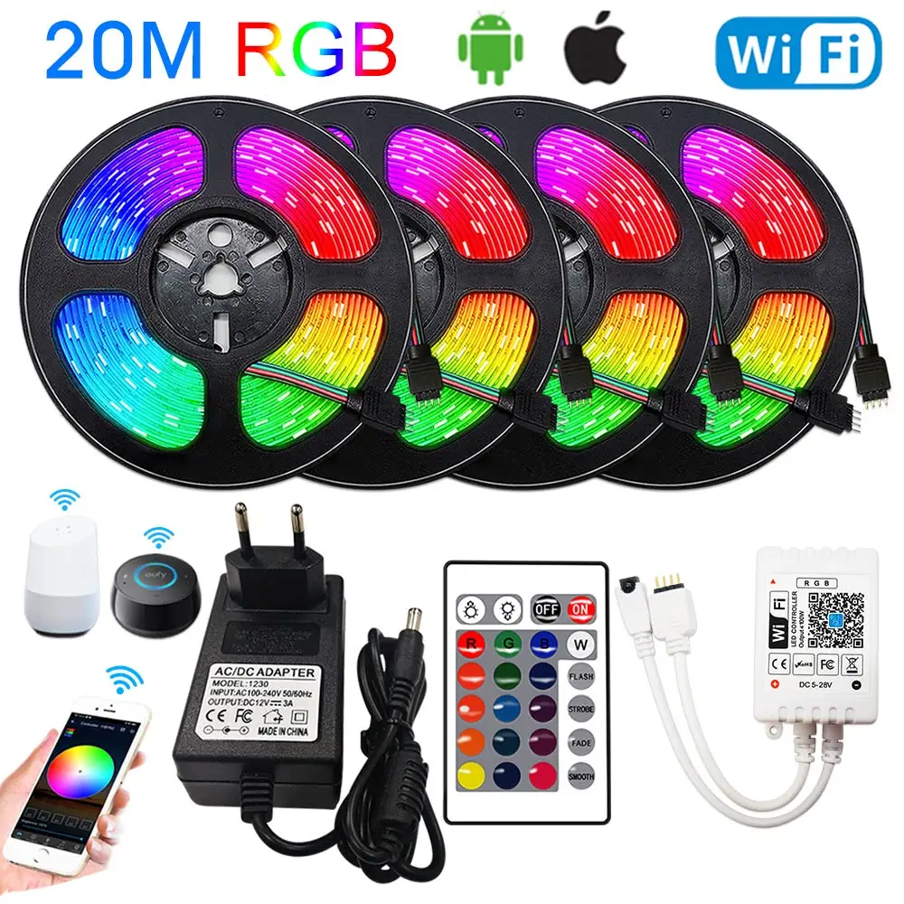 

RGB LED Strips 5 m 10 m LED Lights for room 20 m 15 m 12v LED Lights RGB Diode Tape Flexible Ribbon Lamp power adapter