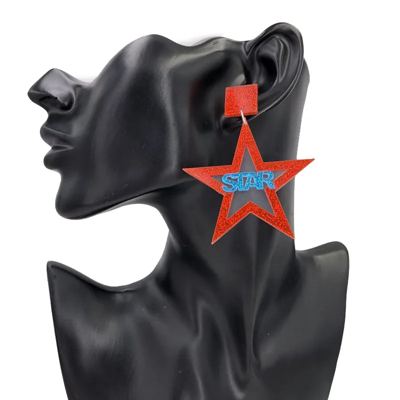 Новое поступление акриловые висячие серьги с красными сияющими звездами модные