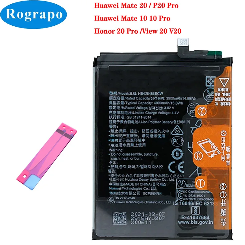 Оригинальный аккумулятор 4000 мАч HB436486ECW для телефона Huawei P20 Pro / Mate 20 10 10Pro /HMA-L09 L29 Honor
