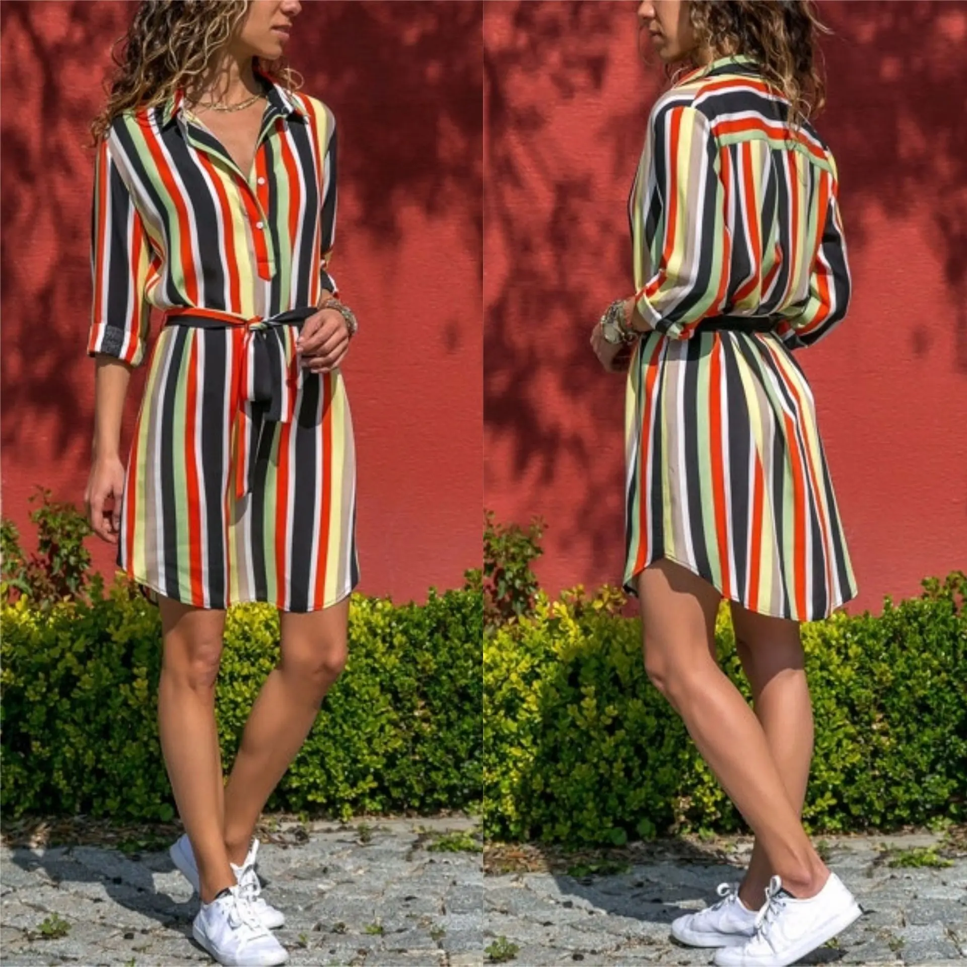 Платье-рубашка с длинным рукавом шифоновое пляжное платье бохо Женские