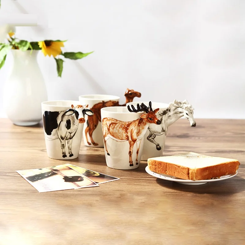 3D Творческий 400 мл кружка животных Форма рисованной Олень жираф крупного