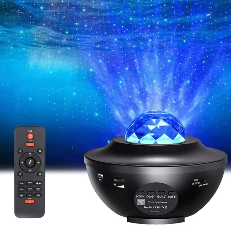 LED Star Galaxy Projector Ocean Wave Night Light Music Player Remote Rotating Starry Sky Porjector Decoration Bedroom Lamp Gifts | Освещение