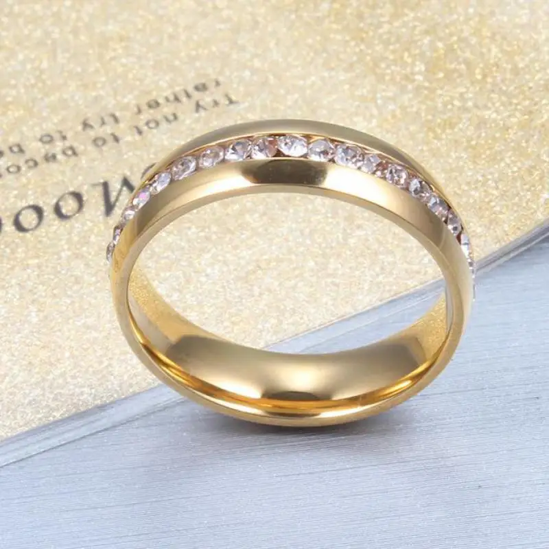 Обручальное кольцо из нержавеющей стали для женщин и мужчин титана 6 мм|crystal wedding