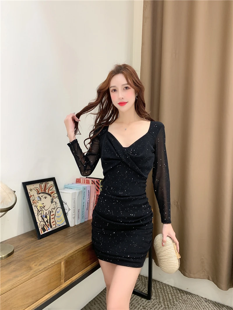 

Open Back open shoulder Women's Fashion Nightclub Sexy Mesh Solid Color Party Mini Hollow Out Lace Halter Women Clothes 98627