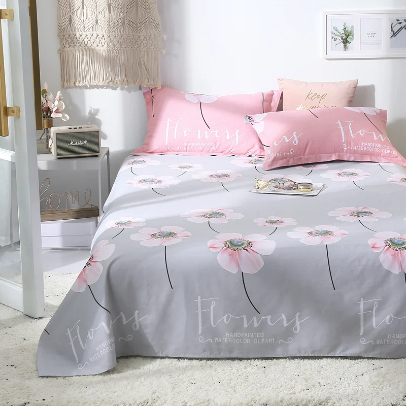 100% хлопок плоские простыни большой размер милый цветок любовь простыня s twin queen