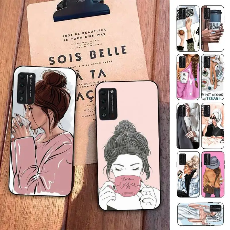 

TOPLBPCS Princess Female boss coffee Phone Case for Huawei Honor 8 9 10 5A 30 20 pro lite 8X 8C