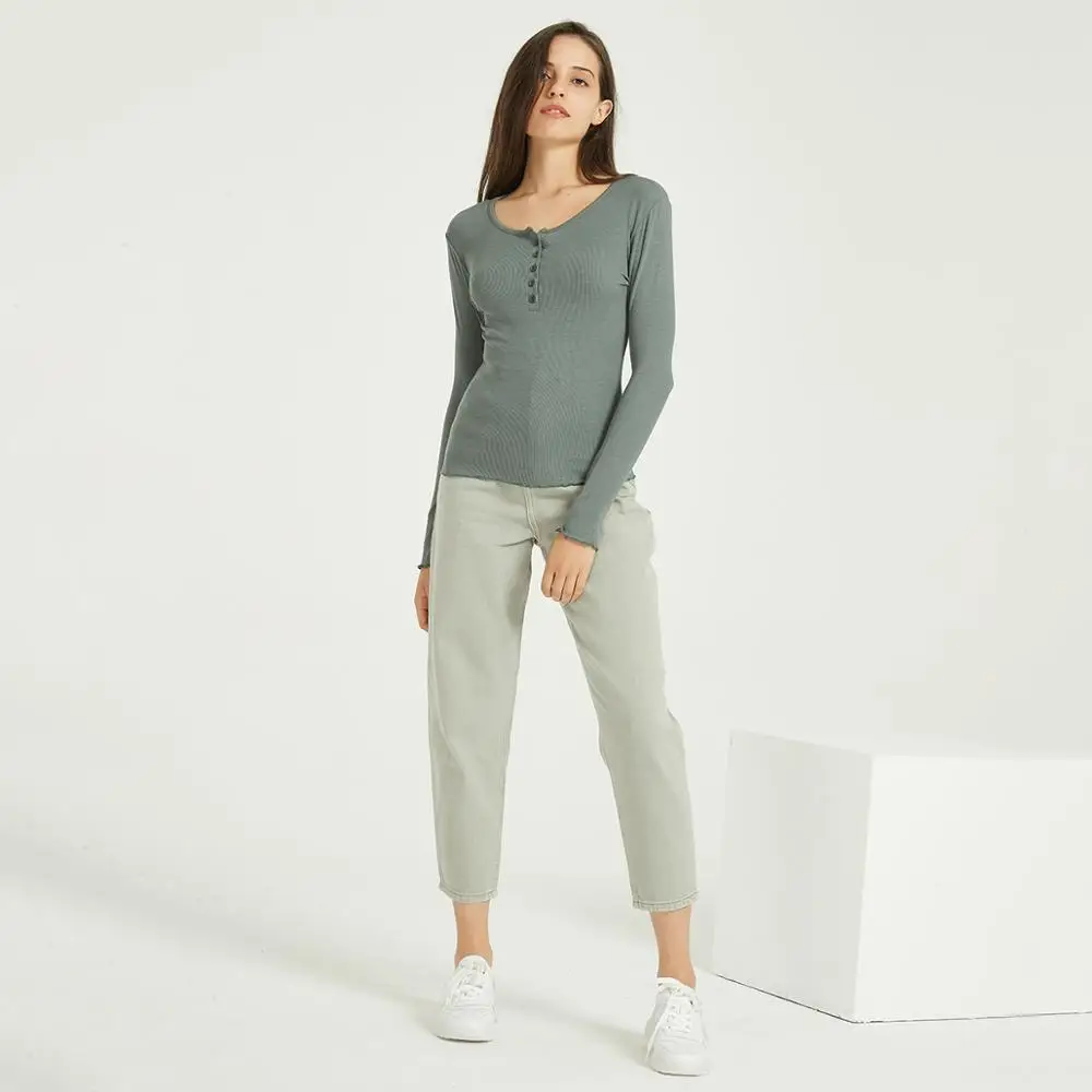 Женские мягкие футболки Wixra тонкие с длинными рукавами и круглым вырезом базовые