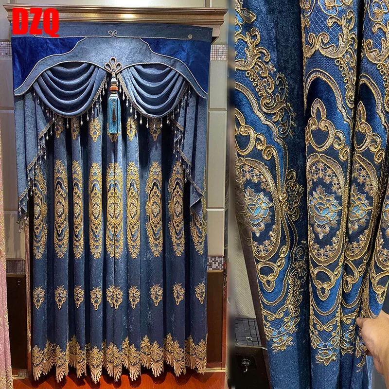 

2022 European Style Atmospheric Palace Embroidered Curtains for Living Room Bedroom Shading Floor Curtains Custom