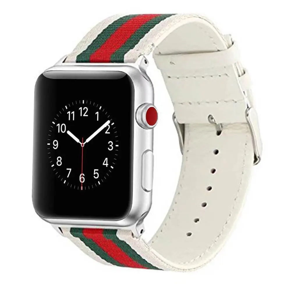 RedGreenWhite(1) Браслеты-манжеты для Apple Watch 38 мм 42 мм 40 мм 44 мм Iwatch серии 5 4 3 2 1, кожаный браслет для мужчин и женщин - Цвет ремешка: RedGreenWhite(1)