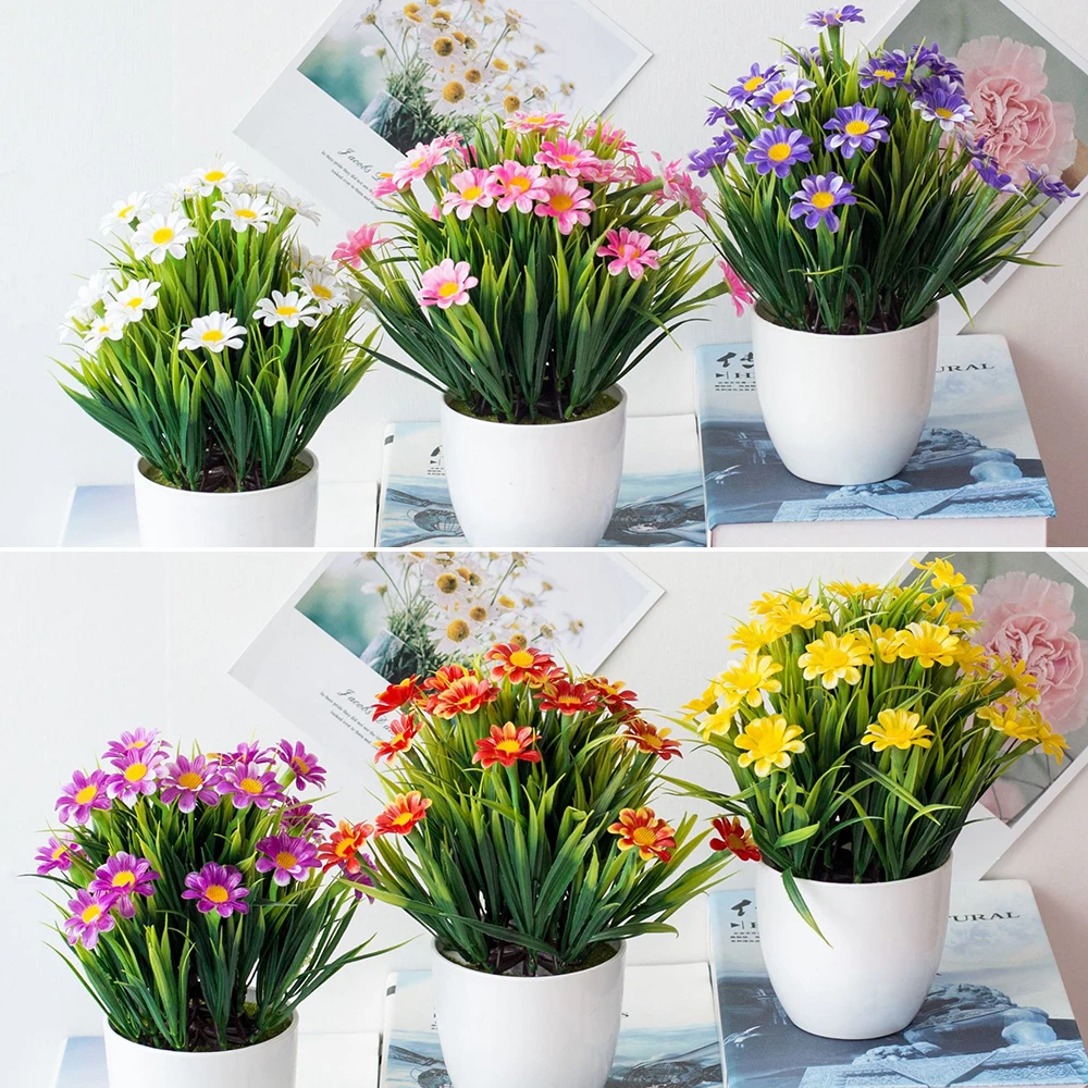 

1*Artificial Potted Spring Grass Chrysanthemum Plant Plastic Outdoor In Pot Grass Garden Office Hotel Home Living Room Decor