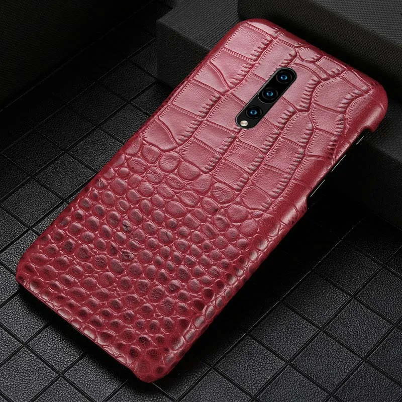 Чехол из натуральной кожи в деловом стиле для One plus 7, чехол 7 Pro с текстурой крокодила, противоударный чехол для телефона One plus 6 6T 5 5T coque - Цвет: Rose Red