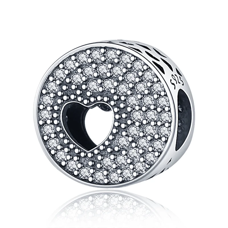 

Zircon Heart-shaped Hollow Fit Original 3mm Bracelet&Bangle Genuine 925 Sterling Silver Making Fashion DIY Jewelry For Women