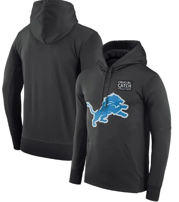 

Detroit Men Hoodies Sweatshirt Lions Crucial Catch Performance Pullover Anthracite Casual American football Quality Hoodie