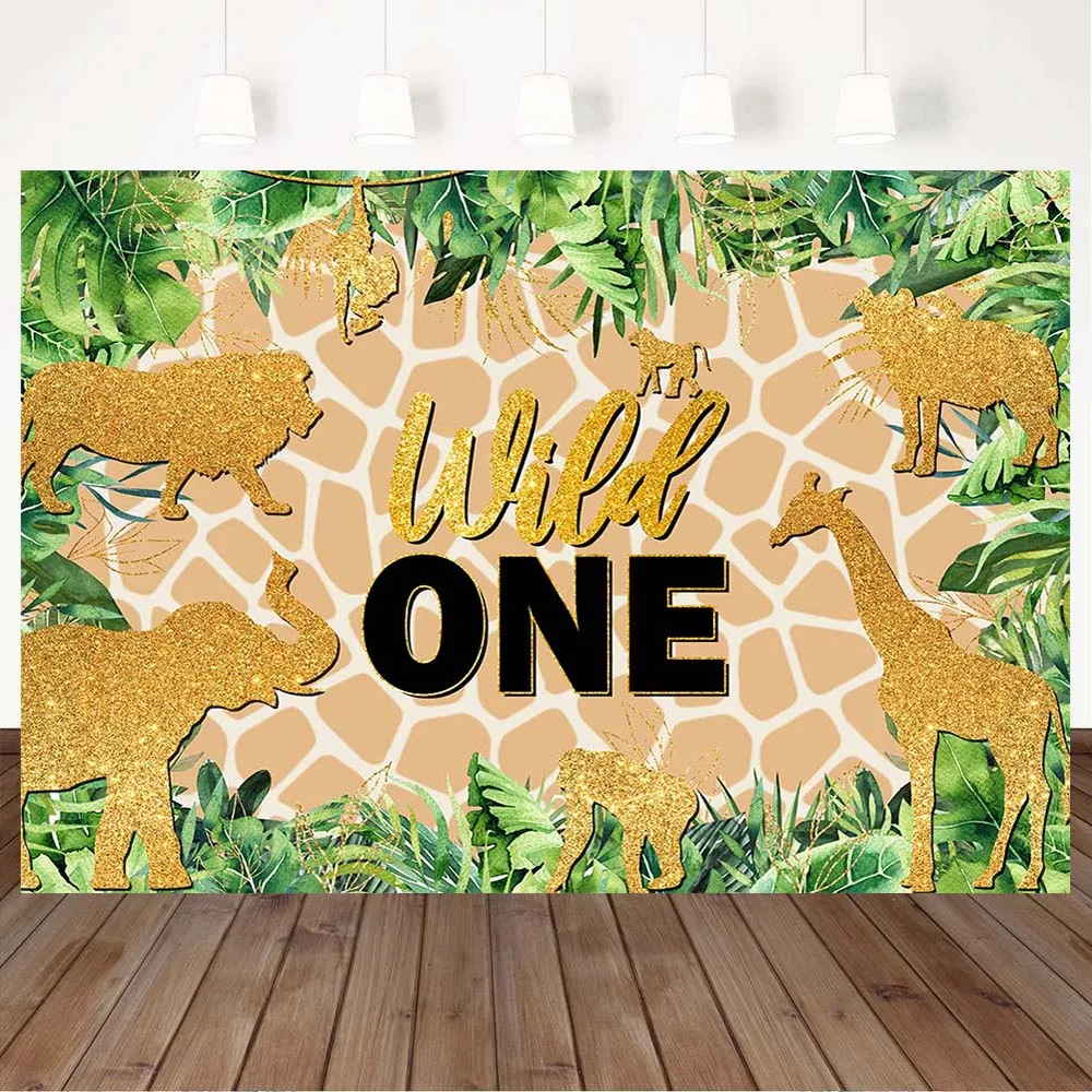

Wild One Baby Birthday Photography Background Safari Forest Gold Animal Newborn 1st Birthday Backdrop Studio Photo Shoot Props