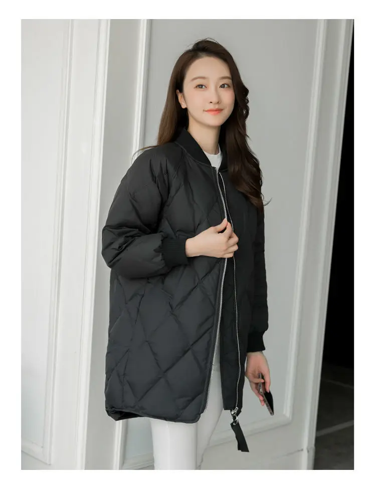 

White Duck Down Jacket Women Thin Clothing 2021 Spring And Autumn Female Long New Lightweight Baseball Uniform Loose Casual