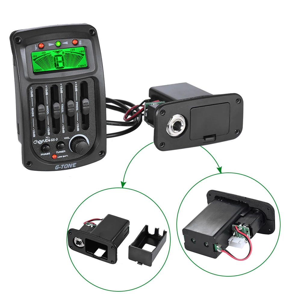 Cherub GS-3 Acoustic 4-Band EQ Equalizer Guitar Preamp Piezo Amplifier with Tuner and Phase Function LCD Display | Спорт и