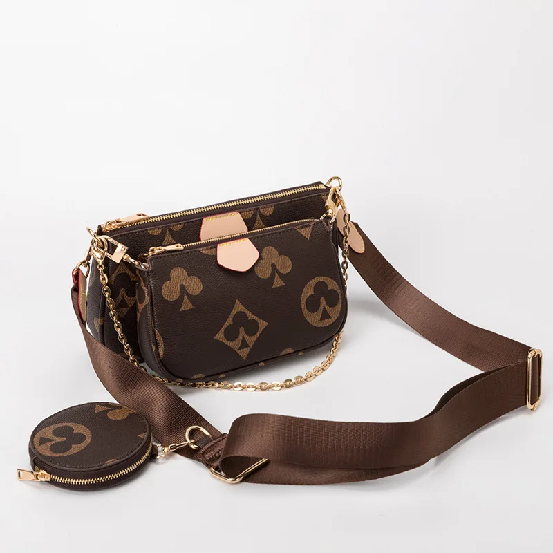 

Women 2021 New Famous Luxury Designer 3 in 1 Mahjong Bag Vintage Big Print Shoulder Bag Fashion Female Handbag Pu Leather Wallet