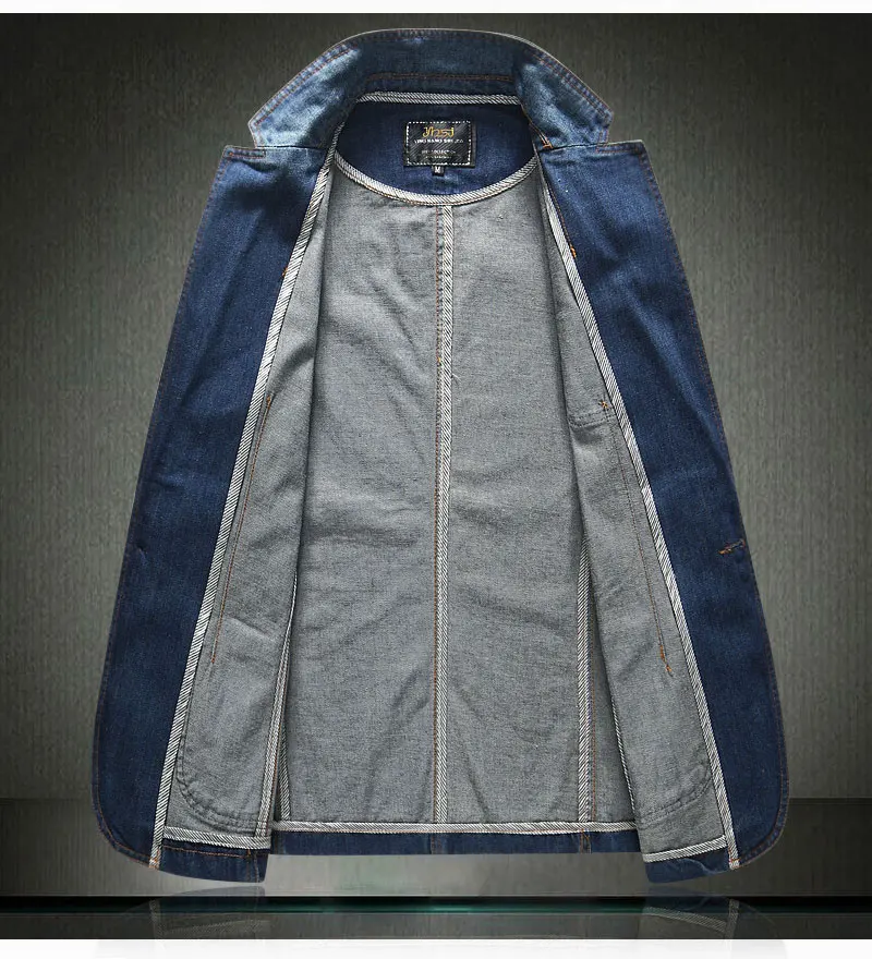Мужской повседневный джинсовый пиджак синяя хлопковая джинсовая куртка