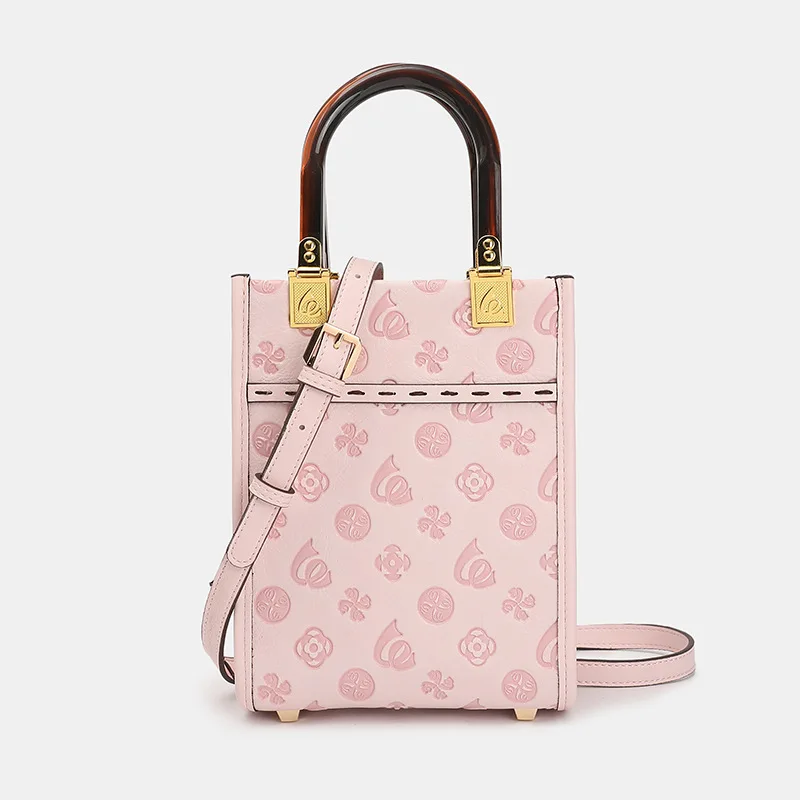 

Light Luxury Retro Leather Embossed Mini Tote Bag 2021 New Fashion High-end Commuter One-shoulder Messenger Female Bag Monogram