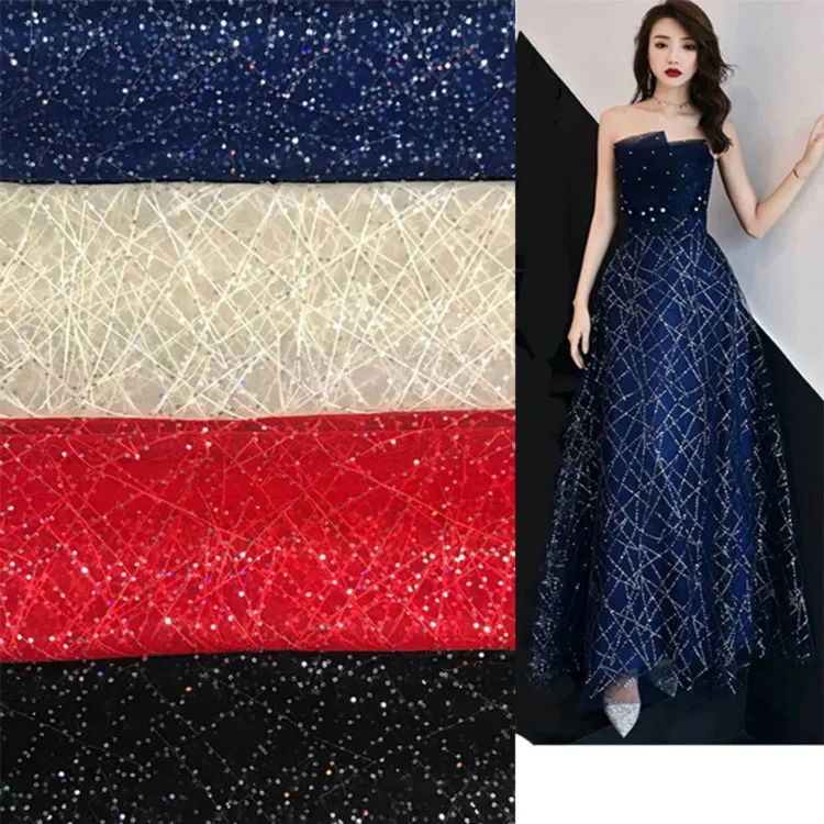 1 ярд Высококачественная африканская кружевная ткань блестки крест тюль сетка