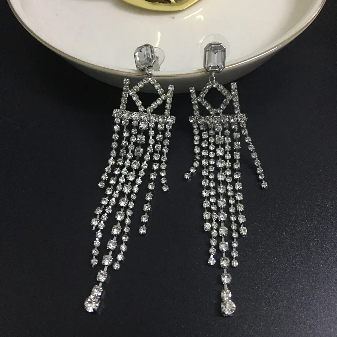 

Vintage personality luxury long tassel crystal earrings