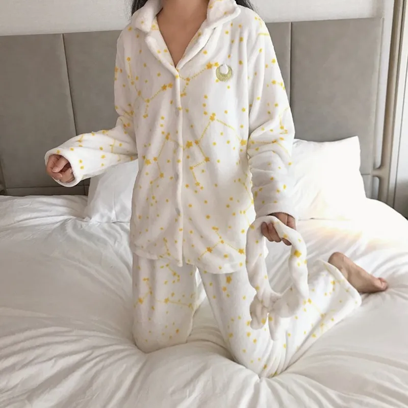 

Women Winter Pajamas Japan Anime Sailor Moon Pyjama Starry Stars Women Pijama Coral Fleece Girls Homewear Nightgown