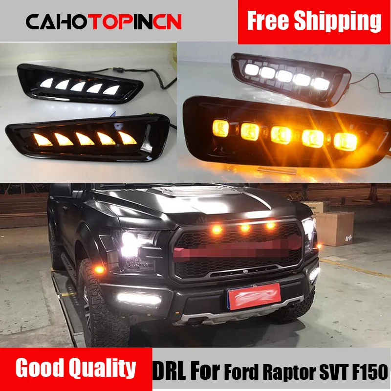 2 шт. DRL светодиодный дневные ходовые огни Противотуманные фары для Ford Raptor SVT F150 с сигналом поворота желтый стиль реле