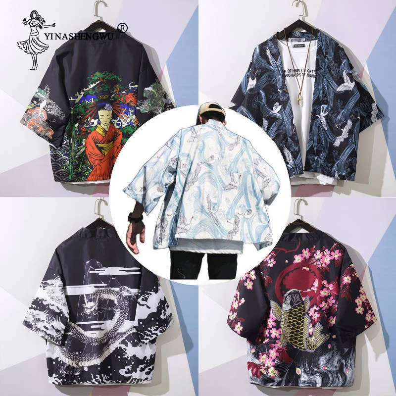 Kimonos Кардиган для мужчин Yukata для женщин традиционное японское кимоно унисекс Harajuku пляжная свободная тонкая рубашка Азиатский Япония мультфильм косплей