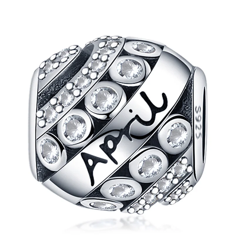 New Silver Birthstone Series April plata de ley Charms Bead Fits Original Pandora Bracelet Necklace Woman Fashion Jewelry Gift | Украшения
