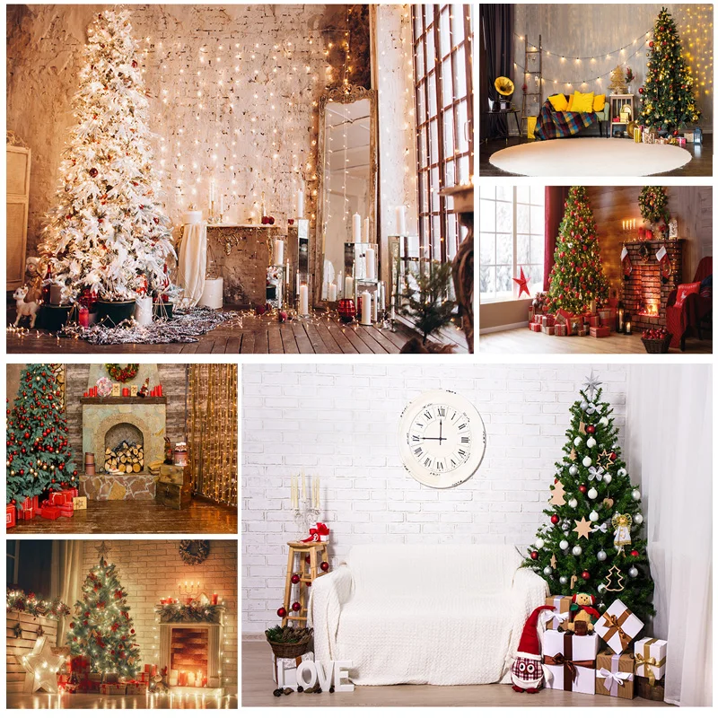 

Christmas Theme Indoor Photography Background Christmas tree Fireplace Children Portrait Photo Backdrops 21710 CHM-04