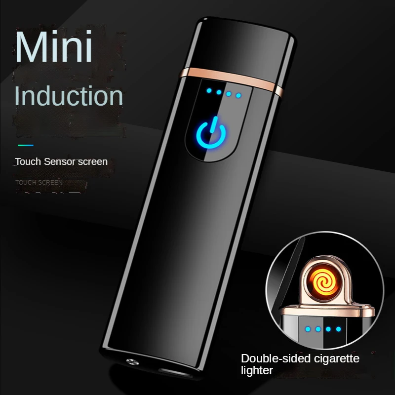 

Mini Ultra-thin Lighter Touch-sensing USB Rechargeable Lighter Creative Metal Can Display Power Rechargeable Lighter