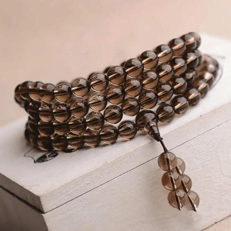 Браслеты 6 мм из натурального чайного цвета с круглыми бусинами и кристаллами