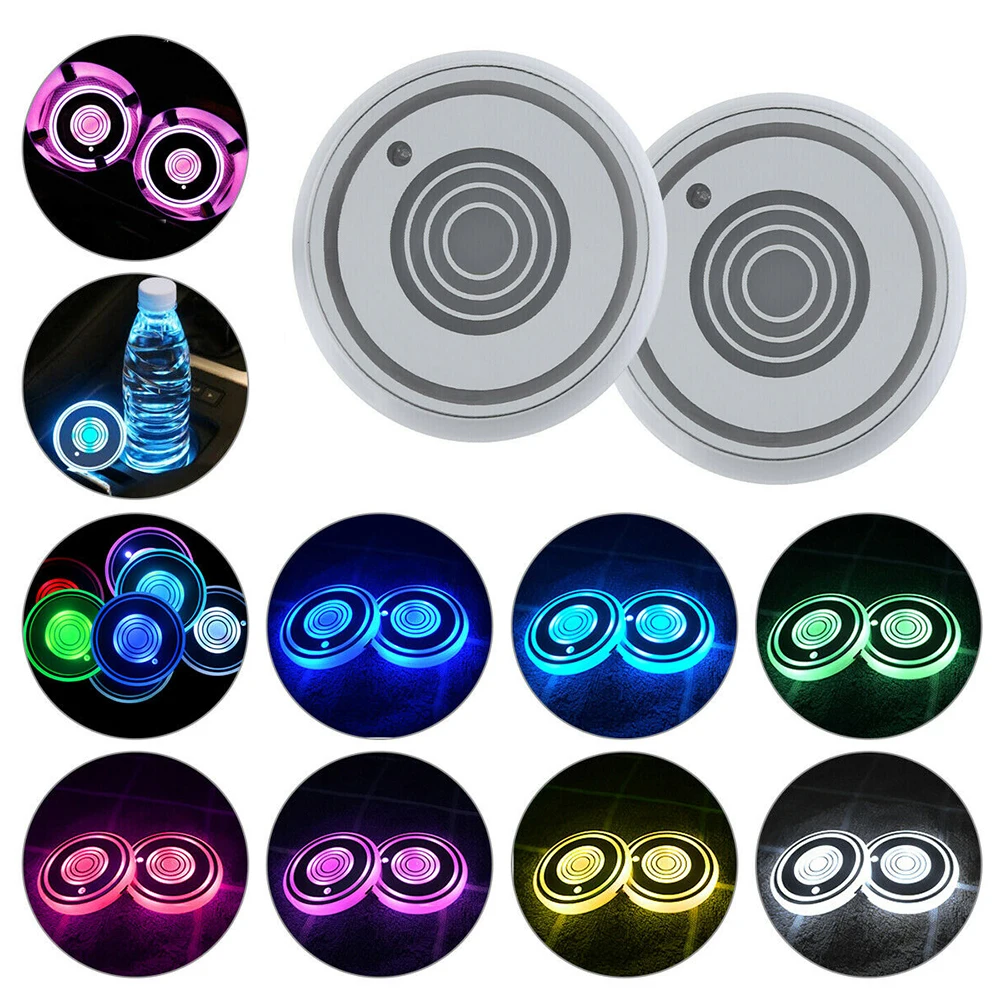 

2 Pcs Colorful Led Car Cup Holder Coaster Usb Charging Mat Coaster Cup Pad Changing Light As 7 Colors Car Interior Accessories