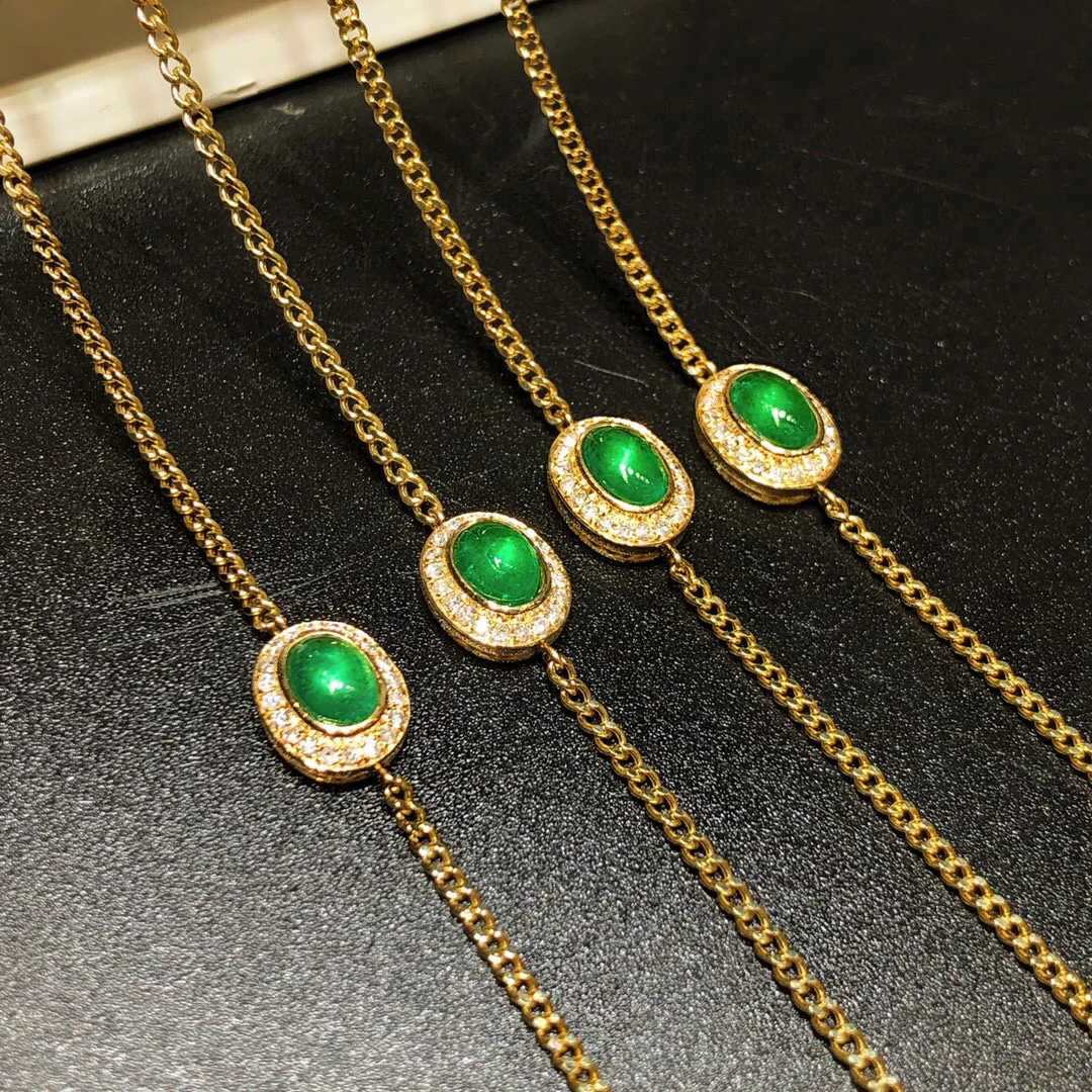 

Ins Style real 18K gold emerald Cuba bracelet AU750 main stone 50 points of simple atmosphere original design popular jewelry