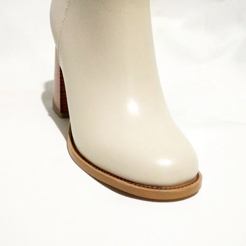 

fashion genuine leather ankle boots for women thick high heels riding boots round toe autumn winter woman shoes plus size 2019