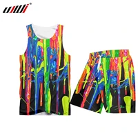 ujwi summer 2 piece set black rainbow paint short sleeve print tank tops shorts mens sets gym sleeveless hoodie tee set s 6xl
