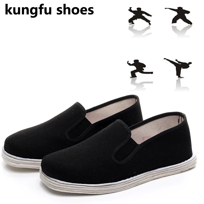 Black multi-layer cotton sole manual Shaolin Monk Wushu Training Shoes Tai Chi Martial arts cloth Shoes Kung fu Sports Sneakers