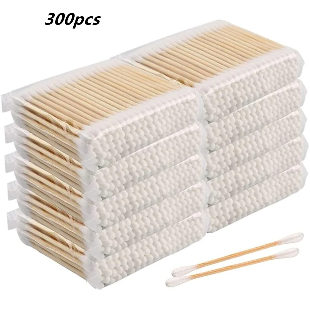 300/100pcs Disposable Wooden Handle Cotton Swab Makeup Supplies Jewelry Clean Double Head Cotton Swabs Ear Nose Cleaning Tools