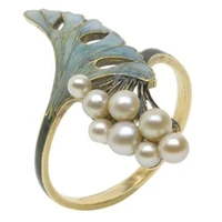 bohemian leaf white pearl retro leaf enamel painted ring european and american new product creative party ring woman jewelry