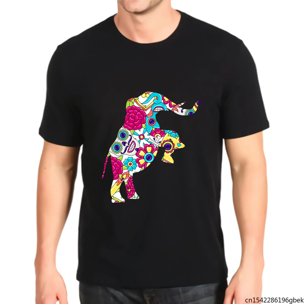 

Colorful Sugar Skull Elephant Pattern Funny Men's T-Shirt