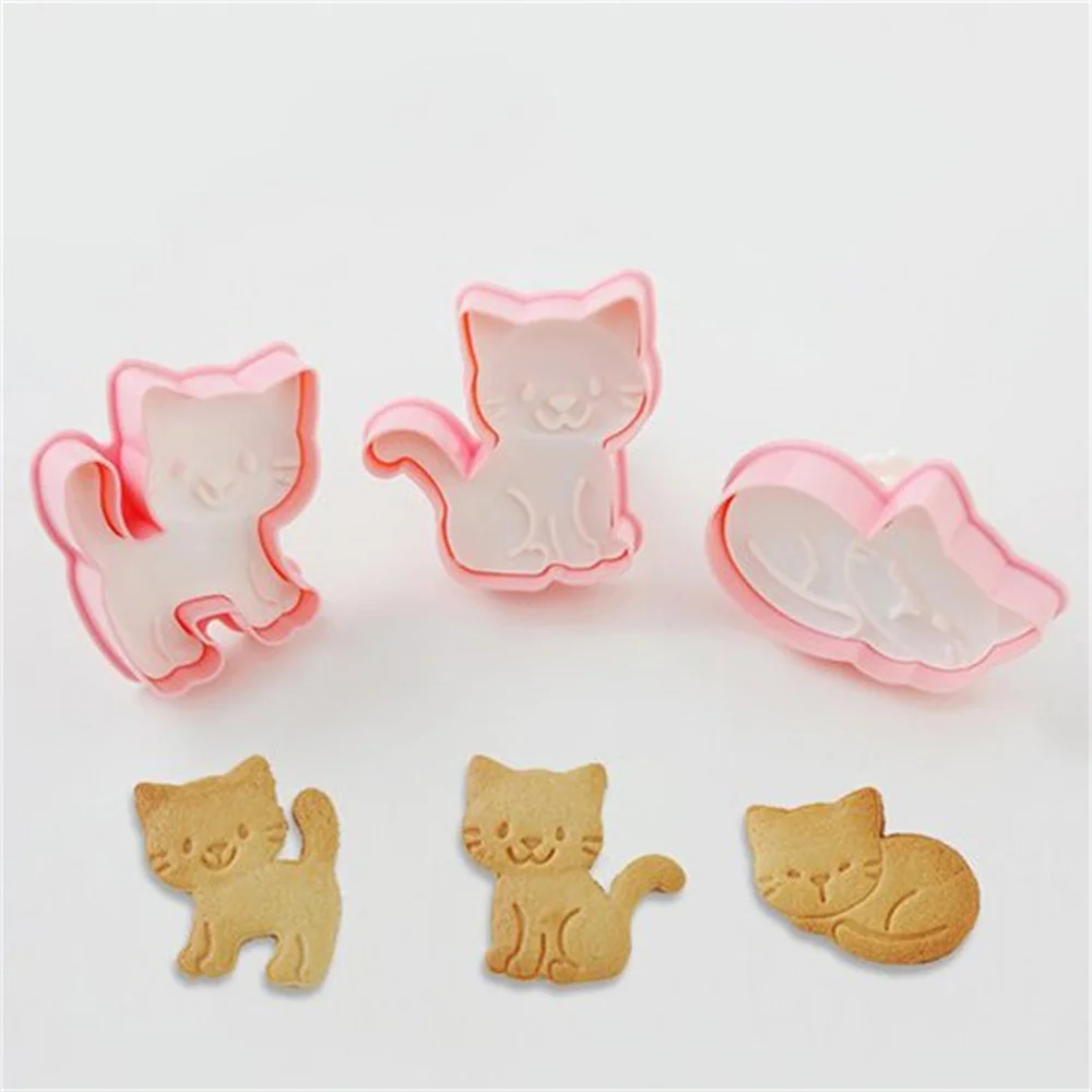 

3pcs/set Cat Kitten Cookie Cutter Mold Cake Decoration DIY Biscuit Pastry Baking Tool Bakeware Embossing Fondant Mold