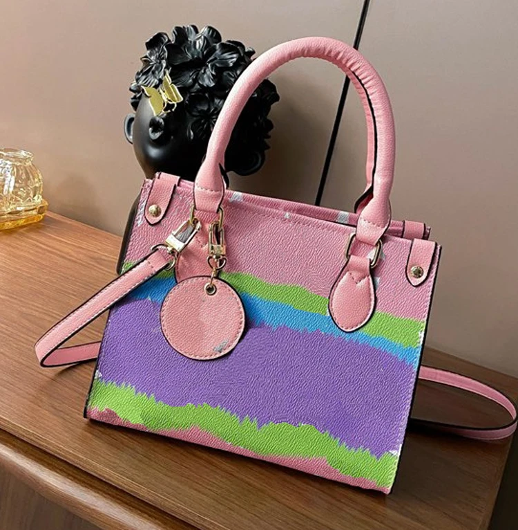 

Fashion Luxury Brand Graffiti Woman Top handle Shoulder Bag Summer Rainbow PU Leather Sac a main bosla Handbag