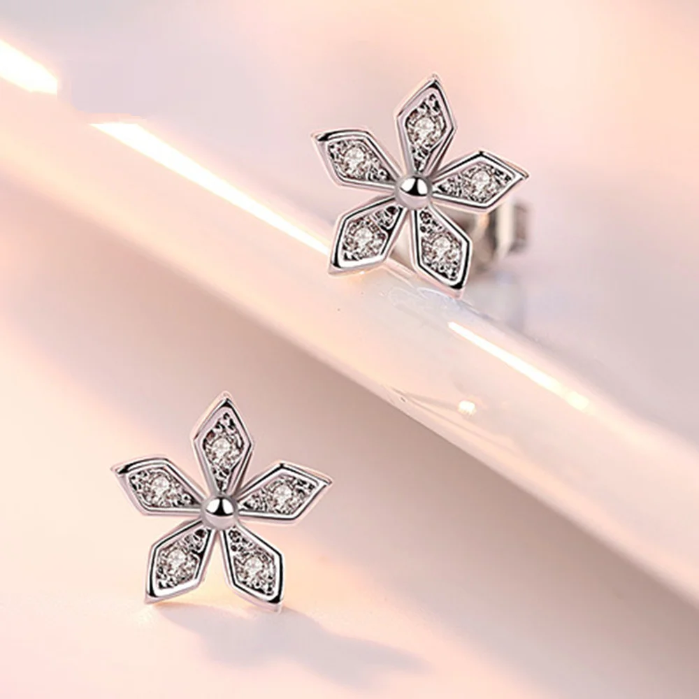 

wholesale 925 Sterling Silver Stud Earrings High Quality Woman Fashion Jewelry New Flower Crystal Zircon Hot Sale Earrings