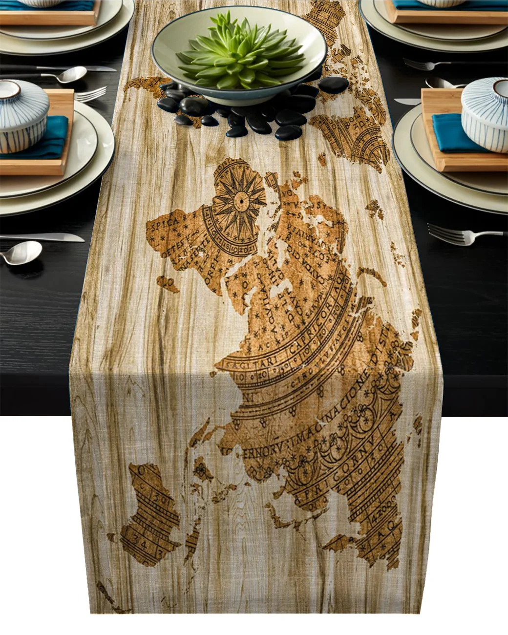 Деревянная винтажная дорожка мира коричневая деревенская настольная домашний