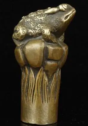 Collectible Old Handwork Carving Bronze Spittor Statue Cane Head Walking Stick | Дом и сад