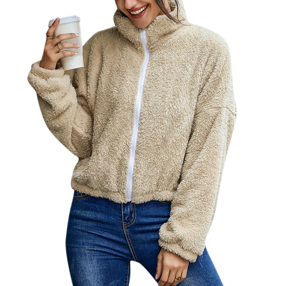 

VICABO Coats Apricot Winter Women 2020 Two Side Velvet Long Sleeve Stand Neck Warm Outwear Zipper Casual Korean Fur Jackets