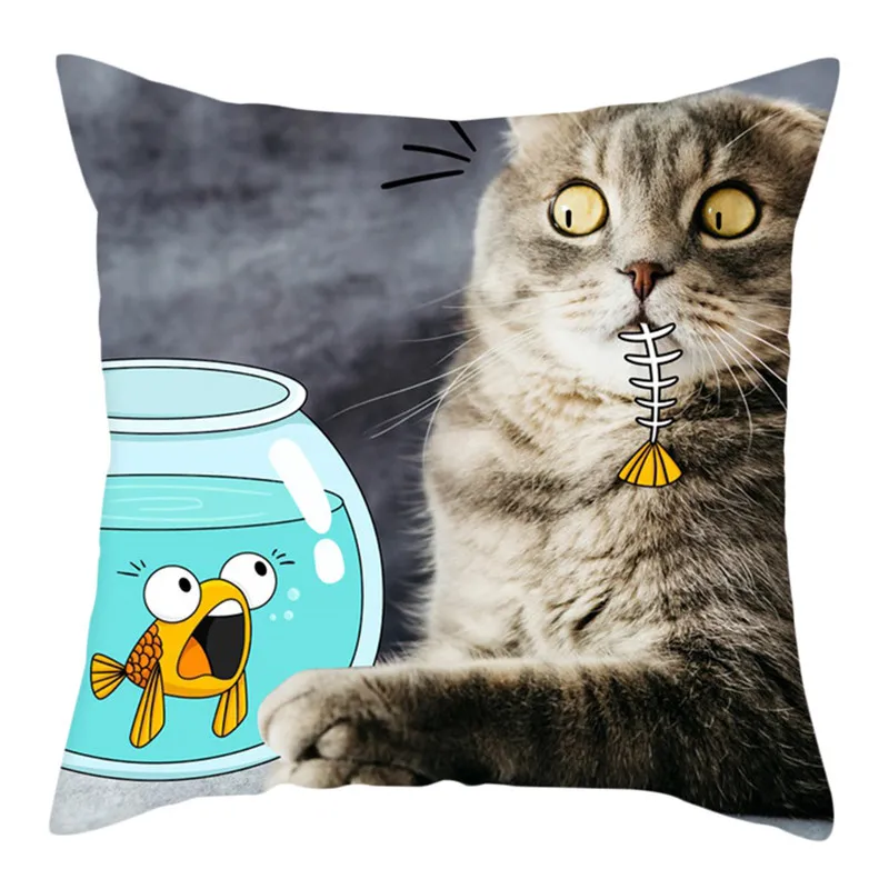 Fuwatacchi Cute Animals Cushion Cover Cats Pattern Pillow Covers Decoration for Home Sofa Polyester Throw Pillowcases 45X45cm | Дом и сад